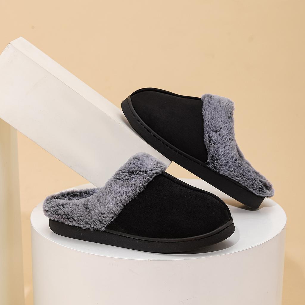Winter Hairy Slippers for Home Use, Anti Slip and Warm Cotton Slippers, Faded Fur Mouth, Thick Sole, Couple Style Cotton Slippers