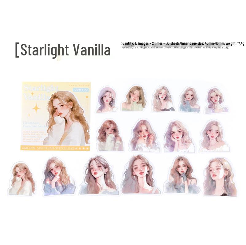 Sugar Poem Heartbeat Paradise Stickers: 6 Matte PET White Ink Designs of Girls & Characters