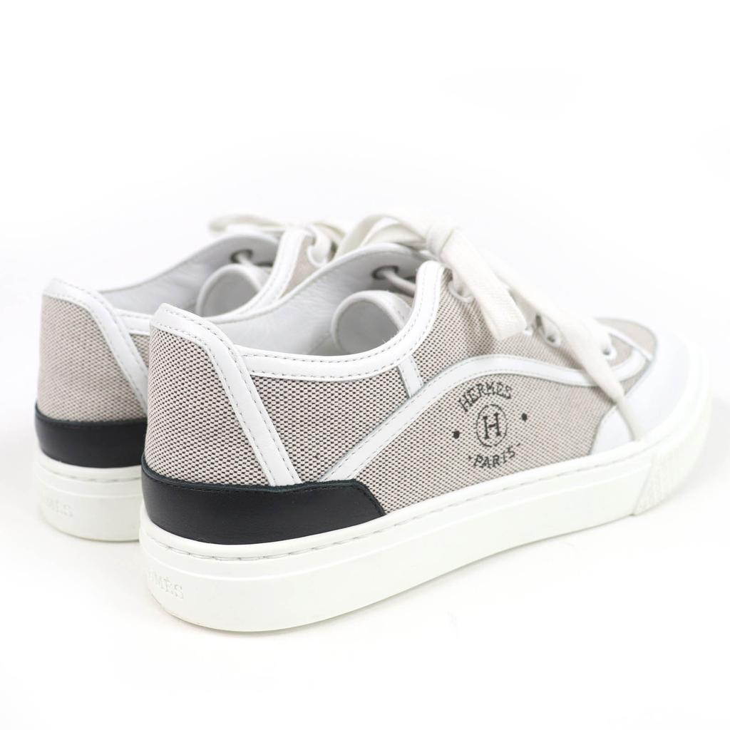 Great HERMES Low Cut Sneakers Get Using Leather White Gray Fabric Women 35 Used