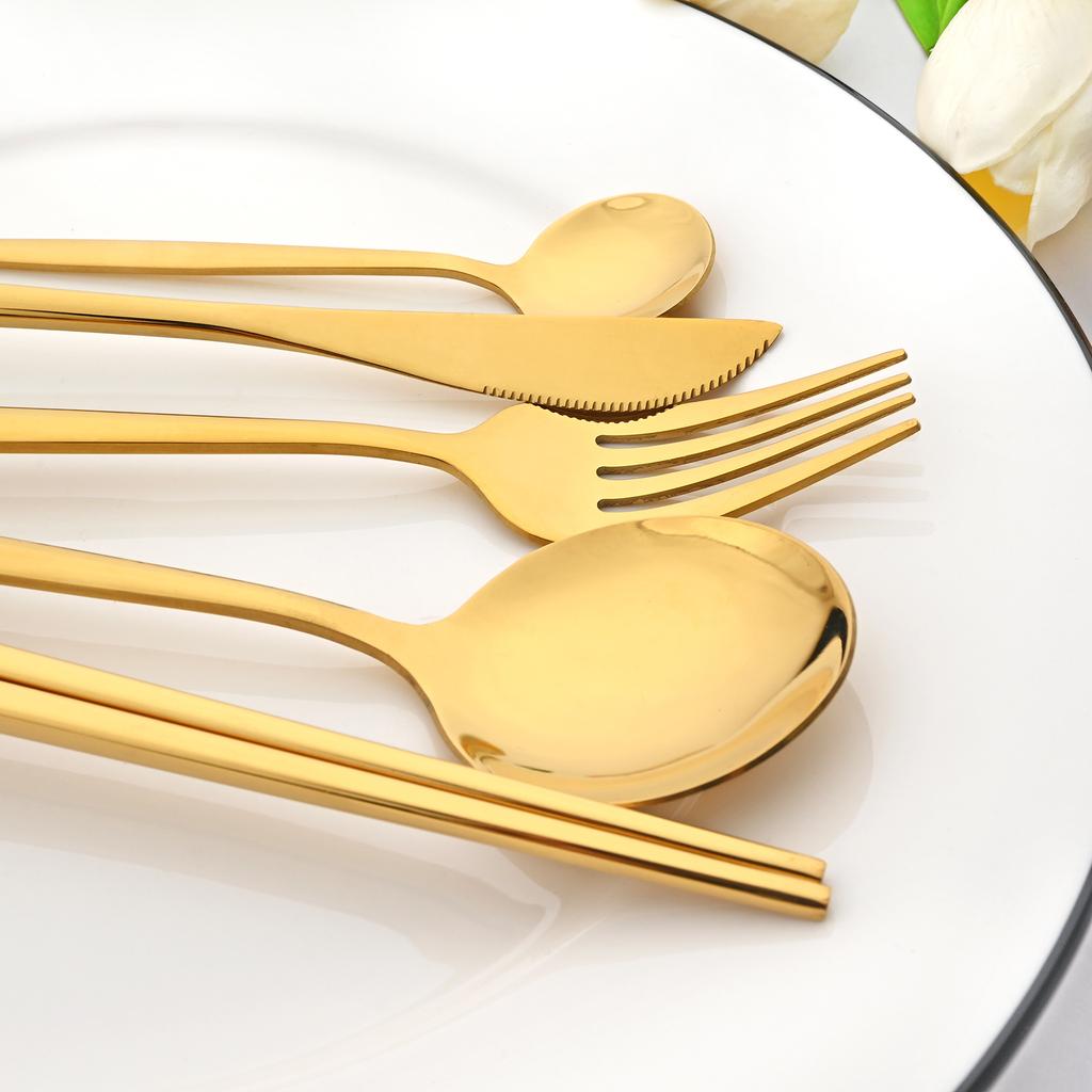 2Pcs Portable Black Tableware Stainless Steel Cutlery Set Spoon Chopsticks Set Western Lunch Dinner Set Travel Dinnerware