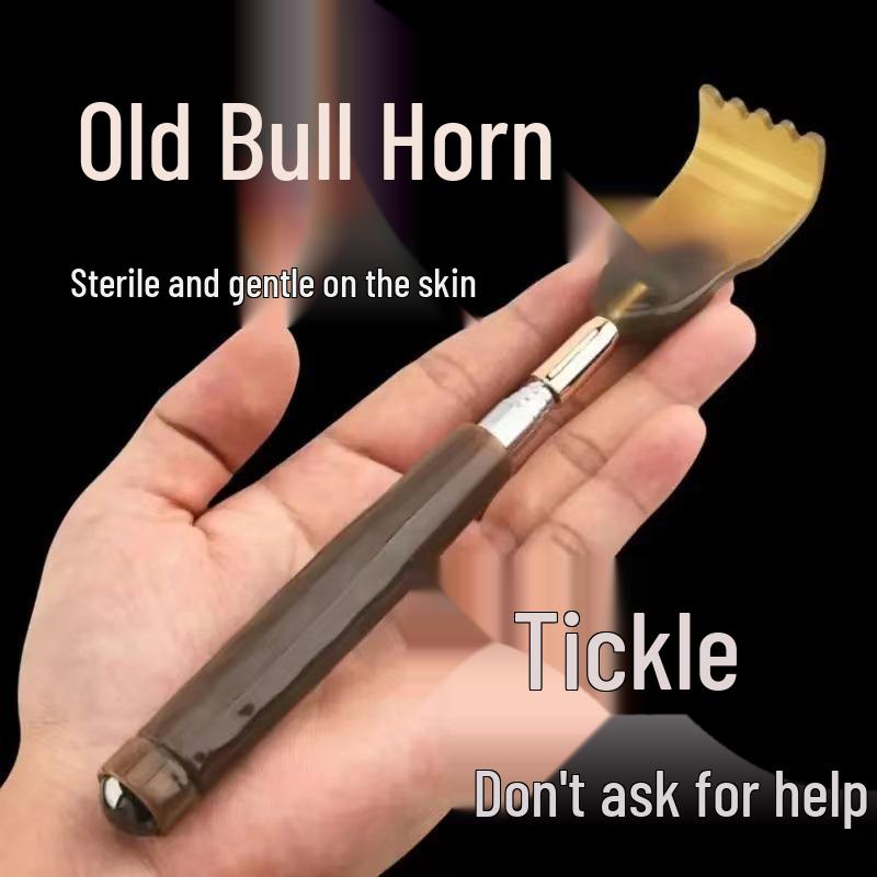 Telescopic Natural Ox Horn Back Scratcher - Whole Body Back Rake for Ultimate Relief