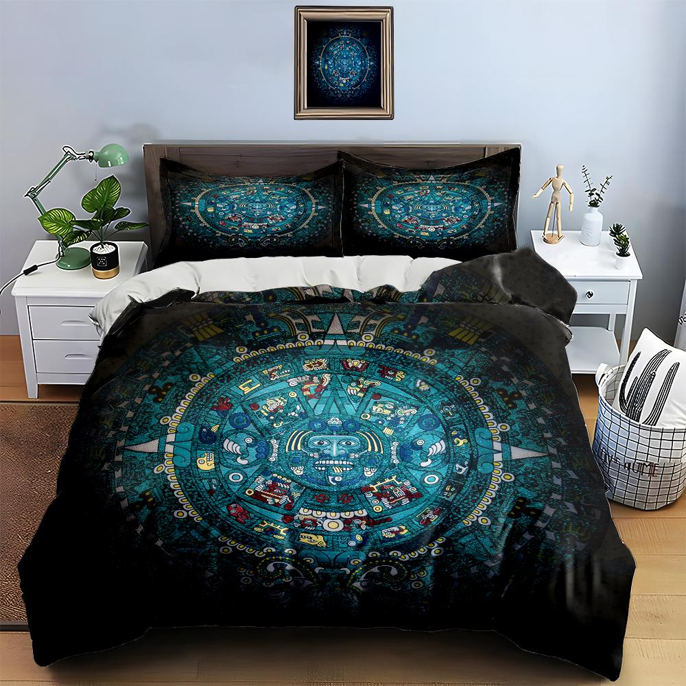 Aztec-inspired circular motif Bedding Duvet cover sets Duvet covers Pillowcases gifts (1 * Duvet Cover 2 * Pillowcases, without duvet insert)