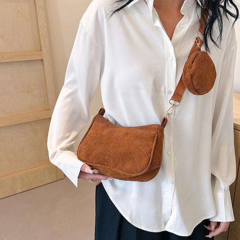 Women's bag corduroy new shoulder bag underarm bag fashion mother and child bag two-piece set messenger bag