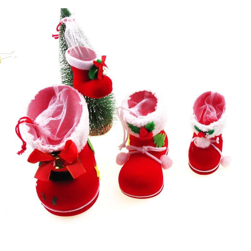 4 velikosti vánoční cukroví boty Santa Claus flockovací boty Punčochy Dekorativní cukroví dárková krabička