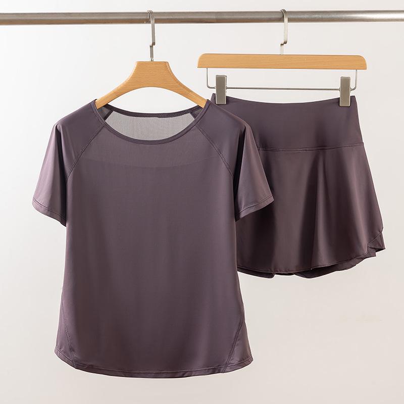 

Women s Summer Slimming Quick-Dry Yoga Set - Breathable Short Sleeve Top for Outdoor Running & Workout Fitness Extra Large світло-фіолетового кольору