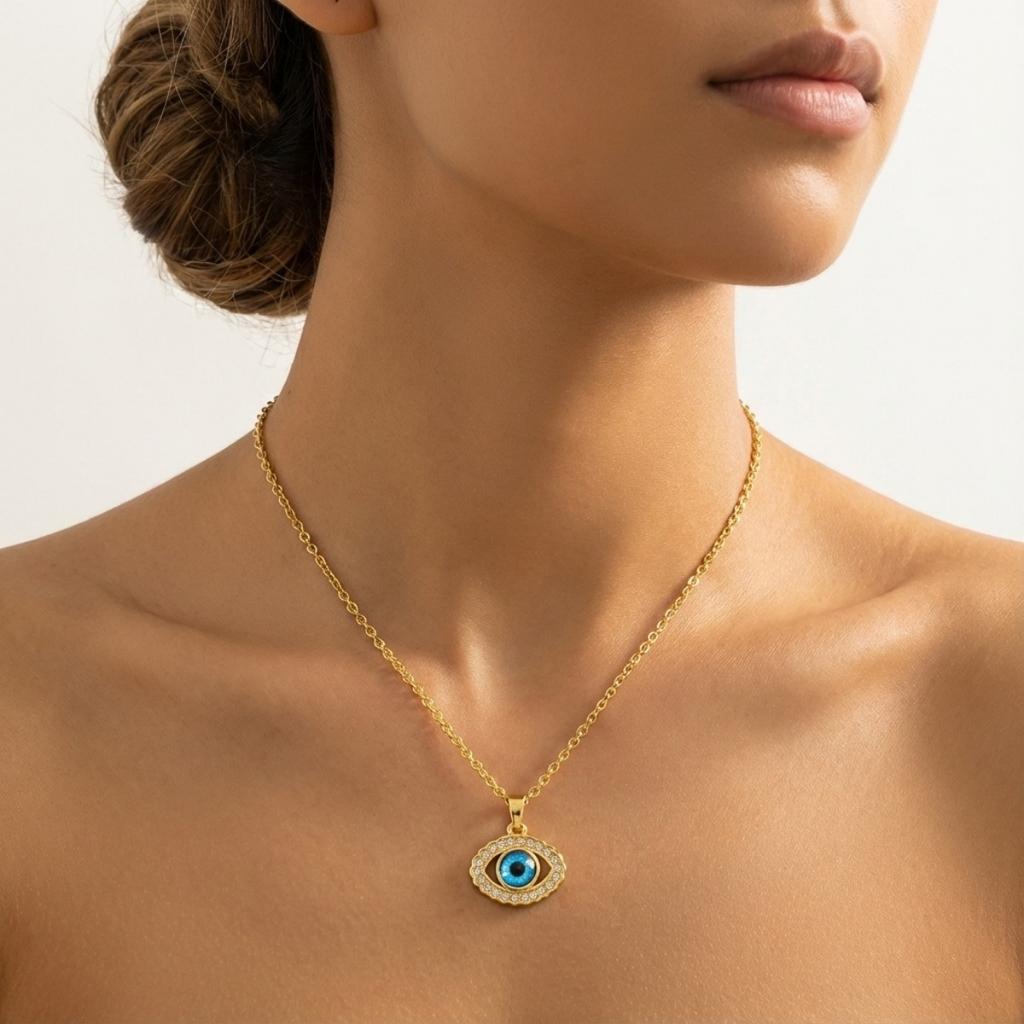 Turkish Blue Evil Eye Pendant Necklace For Women Men Zircon Resin Demon Eyes Stainless Steel Chain Choker Lucky Amulet Zircon