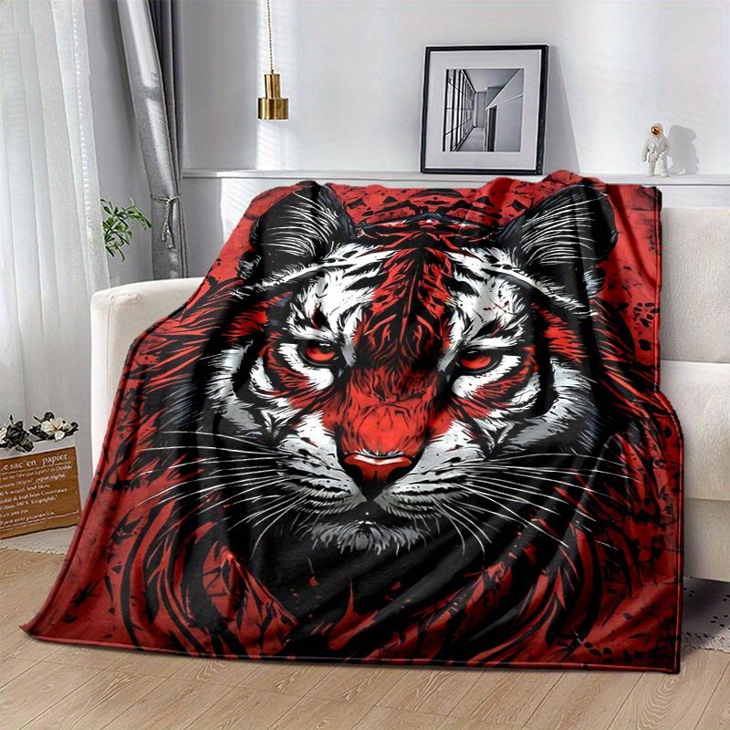 1pc Red and Black Tiger Blanket  Cute Cartoon Throw for Home Decor, Gift Idea, Living Room, Travel, Camping, Car Blankets