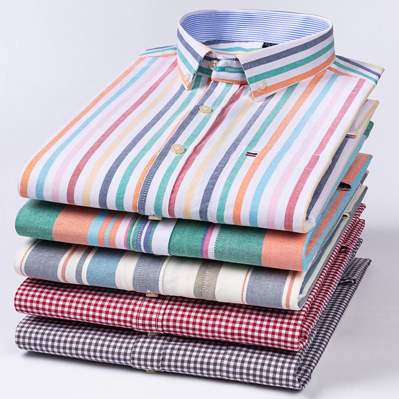 Podzimní A Zimní Nová Oxford Pánská Košile S Dlouhým Rukávem Ležérní Košile Slim Kostkovaná Volná Ležérní Čistá Bavlna Bílá Palcová Košile