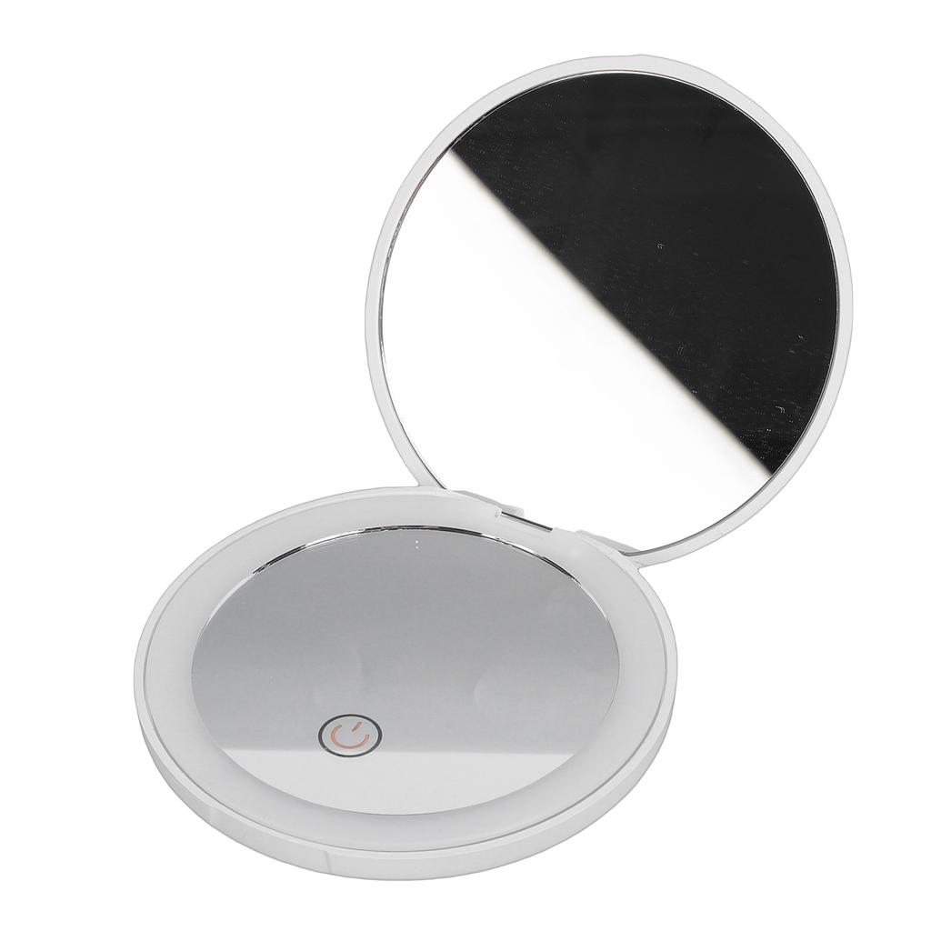 Compact Mirror with LED Light USB Rechargeable Folding Magnification Pocket Mirror Double Sided White