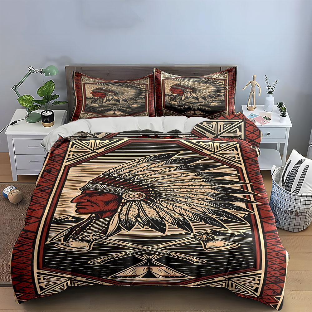 Feathered headdress and axes. Bedding sets Duvet cover sets Duvet covers Pillowcases(1 * Duvet Cover 2 * Pillowcases, without duvet insert)