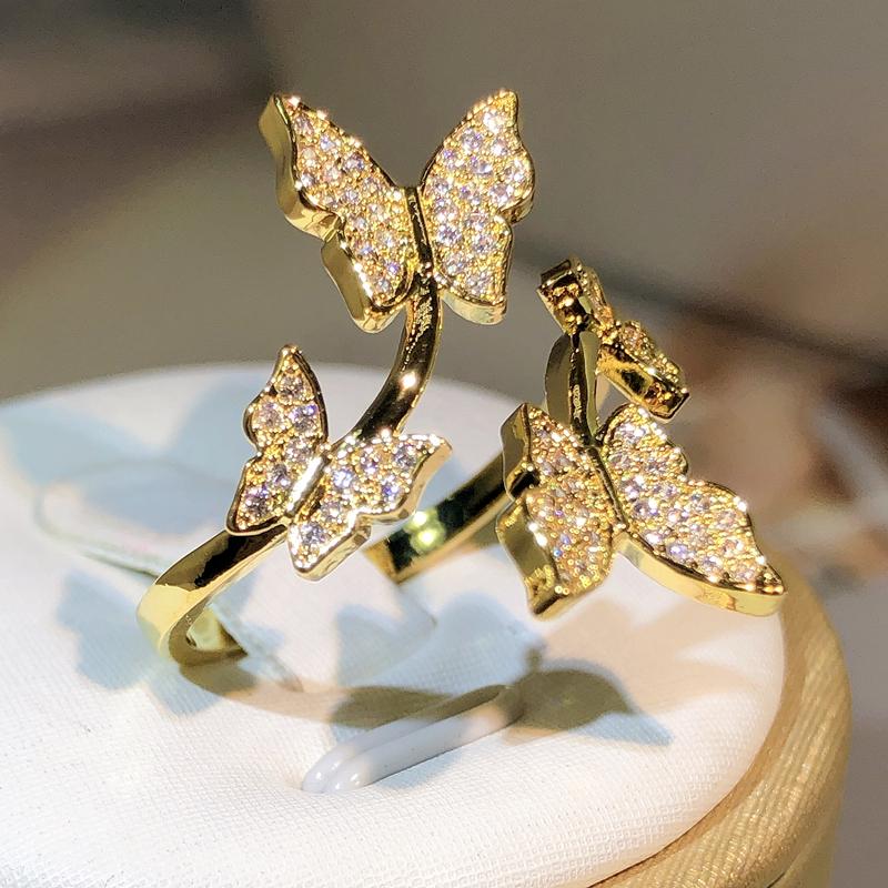 

медь Модные украшения Изысканное кольцо с белым цирконом в виде бабочки и банта, открытое женское кольцо для выпускного вечера resizable