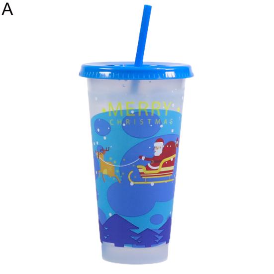 710ml Straw Cup with Lid Single-layer Christmas Magical Color Changing on Cold Cup for Trip