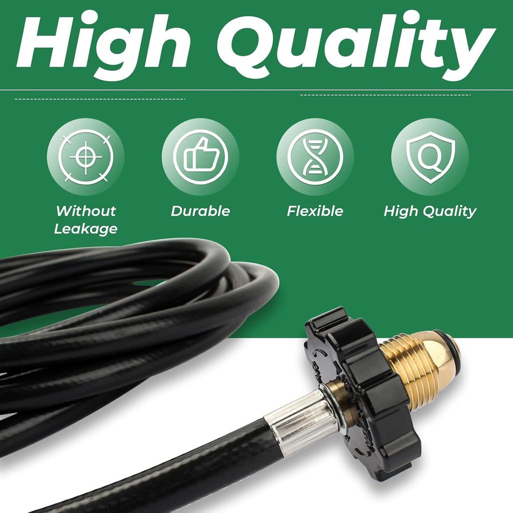 12ft RV Propane Hose with 1/4" Inverted Male Flare, Rubber Camper Propane Tank Hose Connect To 20lb or 30lb Tank, Replacement 59035 Propane Supply