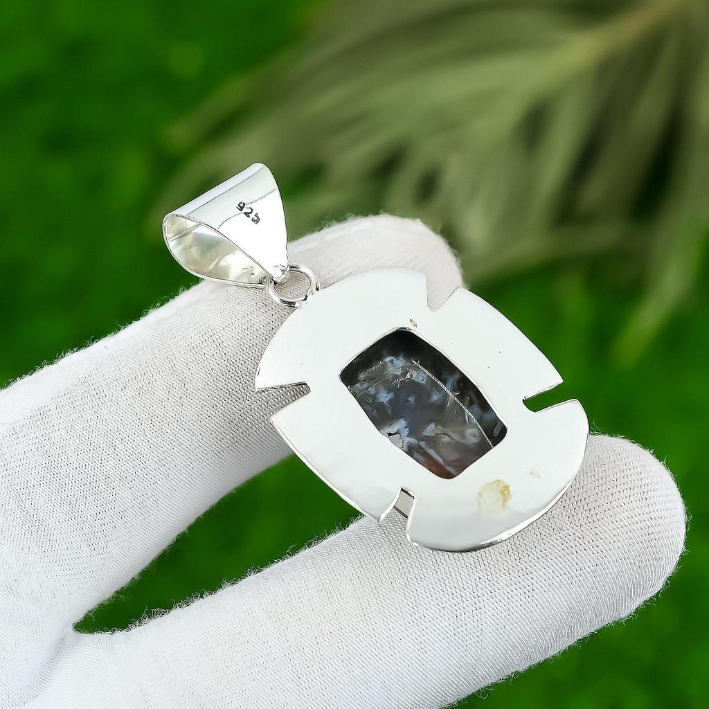 Radiant Natural Stick Agate Daughter Wedding Bezel Birthday Pendant 925 Silver