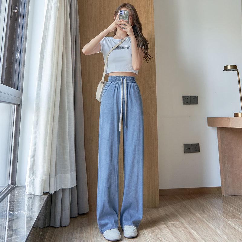 

Tencel Jeans Women s Thin Summer New High Waist Drop Straight Skinny Casual Ice Silk Wide Leg Pants L [101-57.5kg]