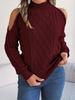 Women's Off-Shoulder High Neck Cable- Sweater - Soft Stretchy Long Sleeve Pullover, Solid Color Casual Chic Fall Winter Top, Highneck Pullover