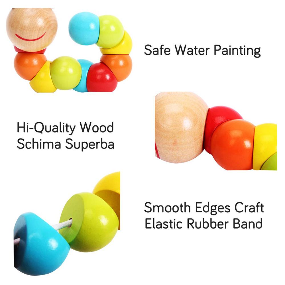 Montessori Wooden Toys Baby's Adorable Caterpillar Puppet Bright Color Kids Early Education Learning Toy for Boy Girl Gifts