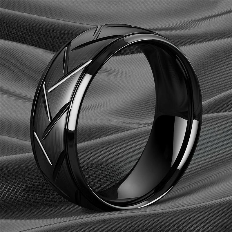 Modern 8mm Black Titanium steel Rings for Men Women Groove Multi-Faceted Stainless Steel Men Ring Wedding Band Jewelry