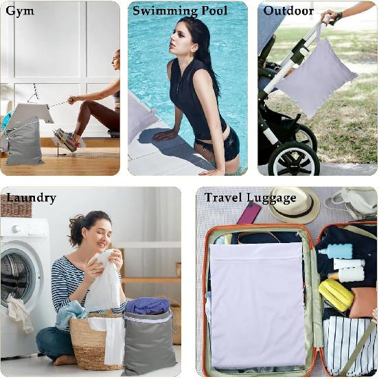 2 Pack Washable Waterproof Wet Dry Large Dirty Clothes Bag, Travel Laundry Bags, Portable Wet Bags with Handles for Dirty Clothes, Gym, Camping,