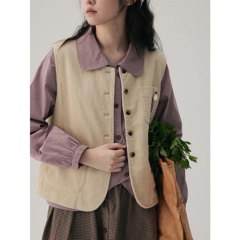 Johnature Vintage Japanese Corduroy Women Spring Casual All Match Loose Women Coats