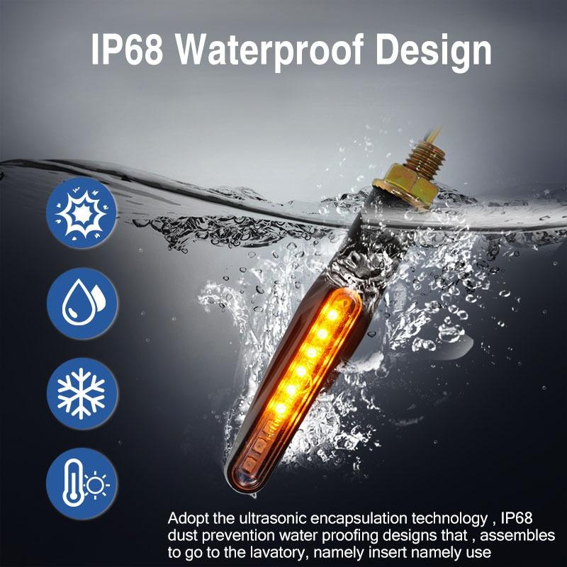 Sequential Flowing LED Motorcycle Turn Signals - IP68 Waterproof, Universal Fit with Smart Relay