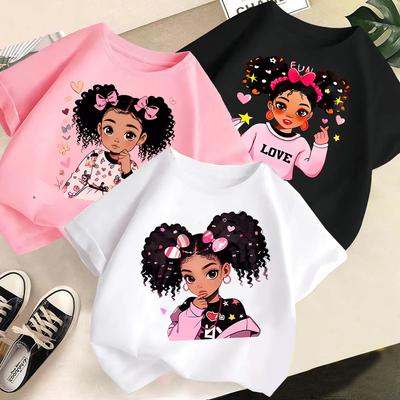 Kid T Shirt Cute Girl Printed T-shirt Round-neck Short-sleeve T-shirt Kids 100% Cotton Clothes 2-13Y