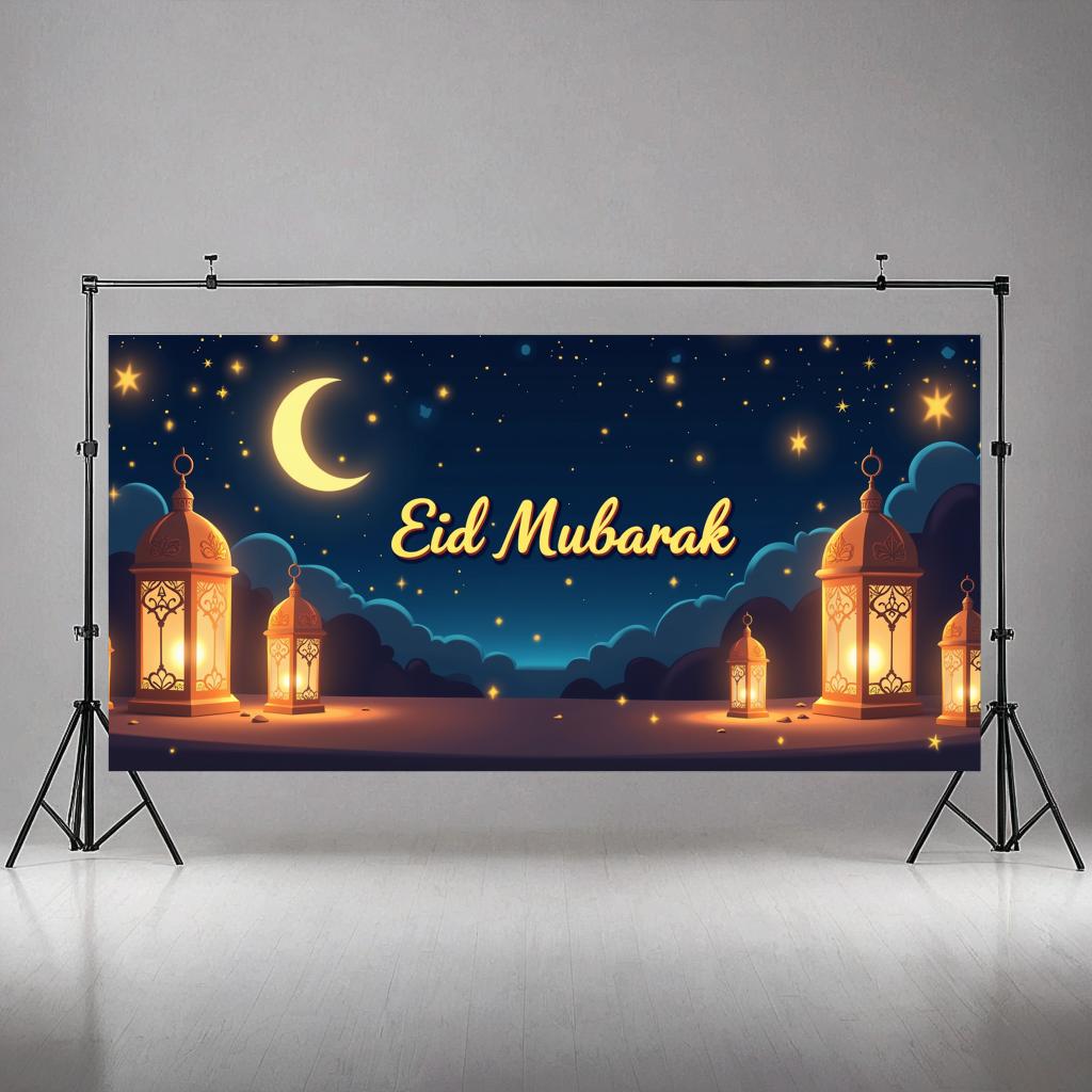Lanterns Printed Festival Eid Illuminated Banner For Event Family Party
