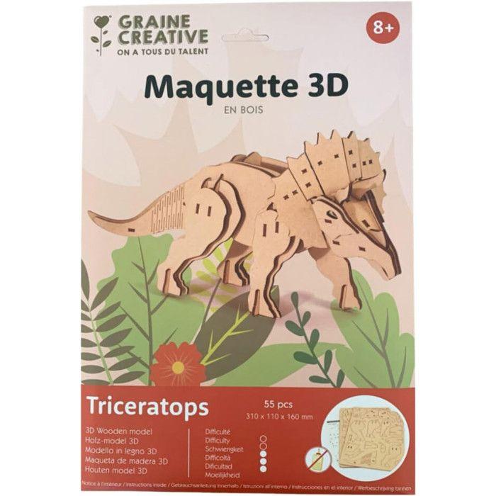 Maquette 3D en bois - Tricératops - 55 pcs - 31 x 11 x 16 cm - Pour enfants à partir de 8 ans