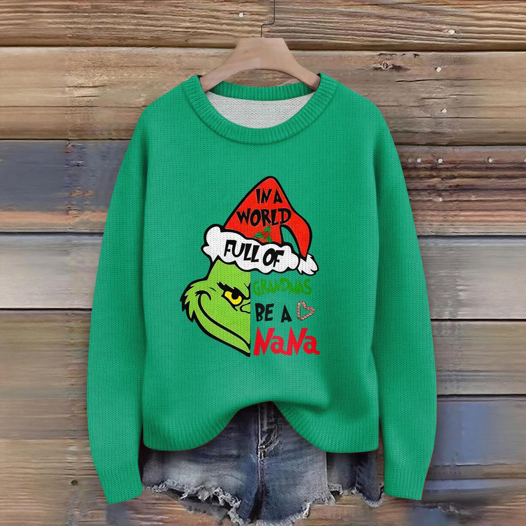 Women's Christmas Print Cardigan Long Sleeve Round Neck Knit Top