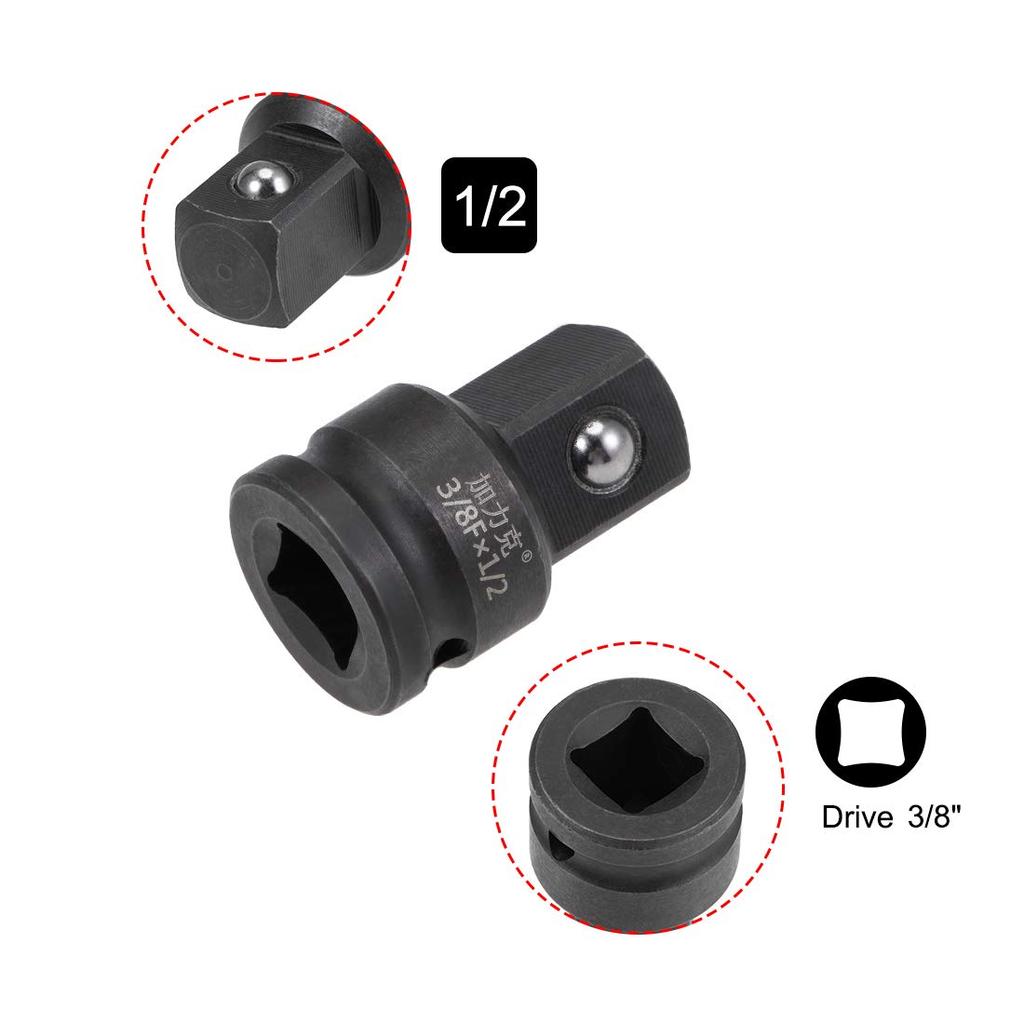 Uxcell Impact Socket Chrome Molybdenum Female To for Automotive Power Hand Tool Repair and Replacement Adapter, Steel, Black, 9.5mm 12.7mm Male,