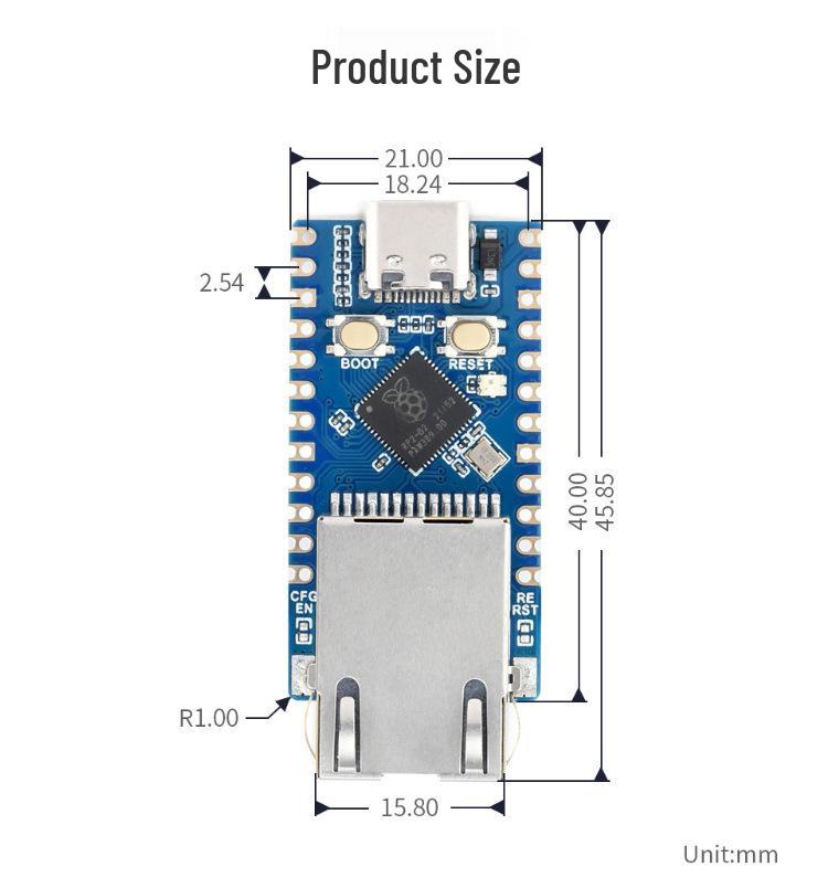 RP2040-ETH Ethernet Development Board: Raspberry Pi Microcontroller Module with Network Port
