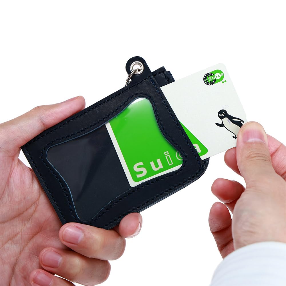 AGILITY affa "Seek" Pass Case with Reel, Holds 2 Passes, IC Cards, Made in Japan, Double-Sided, Genuine Cowhide Leather