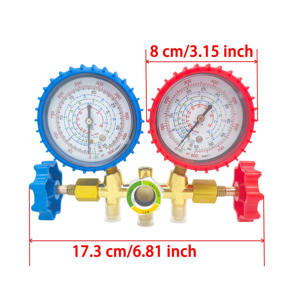 3-Way AC Manifold Gauge Set with Hoses for R410a/R22/R404a/R134a – Automotive HVAC Diagnostic Tool Kit (3 Models)