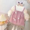 Spring Baby Girl Princess Dress Cute Mushroom Cartoon Round Neck Camisole Spliced Fake Two Piece Stylish Party Outfit