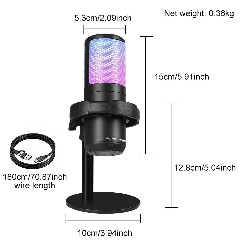 MS15 RGB Condenser USB Gaming Microphone with Pop Filter for Live Streaming