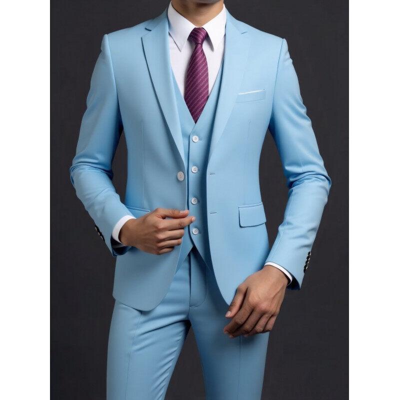 Men's Suit (Blazer+ Trousers) Gentleman Business British Style Solid-color Banquet Host Casual Wedding Suit