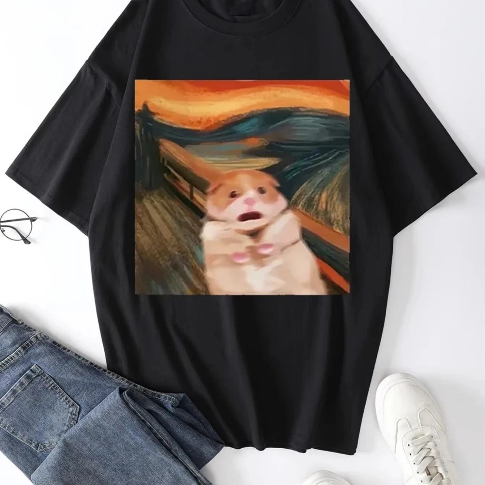 

Funny Screaming Hamster Graphic Print Creative Top Casual Short Sleeve Crew Neck T-shirt Clothing for Summer Women Clothing2 XXXXXL чорний