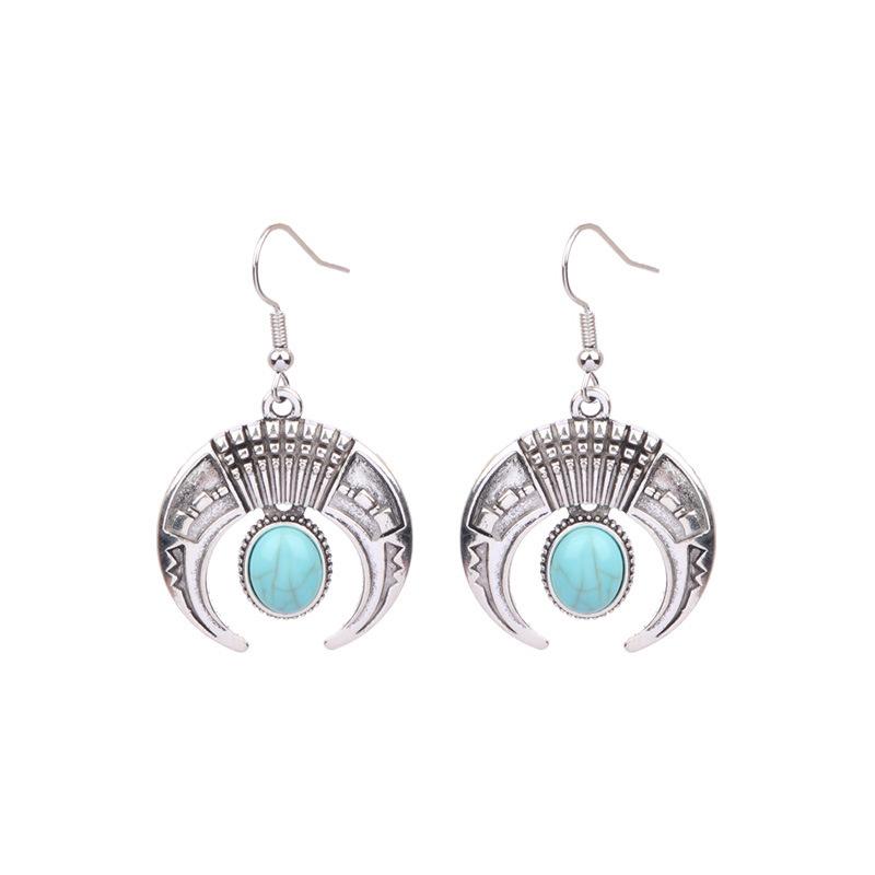 Ethnic Vintage Blue Beads Waterdrop Round Earrings for Women Boho Creative Geometric Silver Color Dangle Earrings Jhumka Jewelry