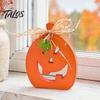 Wood Hollow Smile Face Decor Halloween Indoor Wooden Pumpkin Table Sign, Spooky Tabletop Block Fall Tiered Tray Centerpiece for Office Home