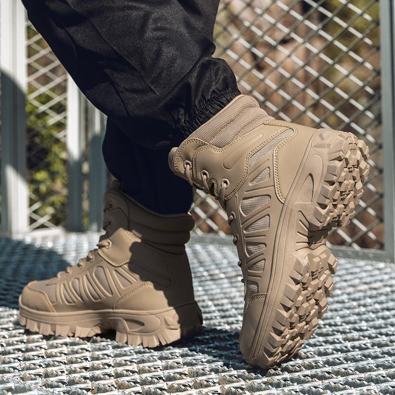 Outdoor High-top Boots Men Lace-up Breathable Anti-slip  Breathable Combat Boots Men Shock-absorbing Casual Ankle Boots Men