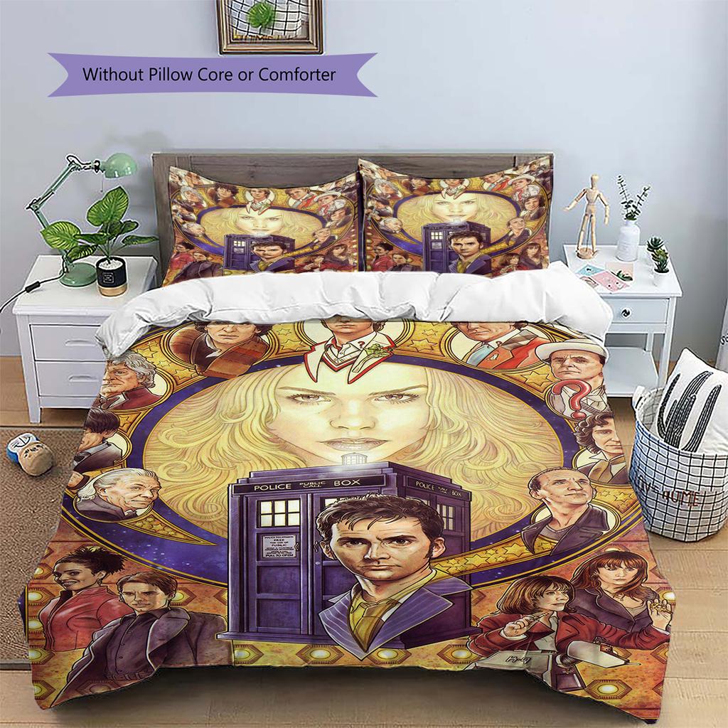 Doctor Who Pattern Bedding Quilt Set Quilt Cover Pillowcase Home Decoration Gift (1 * Duvet Cover + 2 * Pillowcase, Without Core)