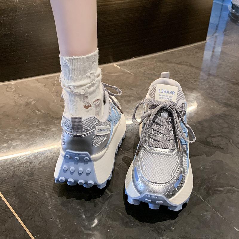 Thick-soled inner height-increasing mesh shoes women's breathable mesh Forrest Gump shoes 2025 new popular sports and leisure dad shoes women