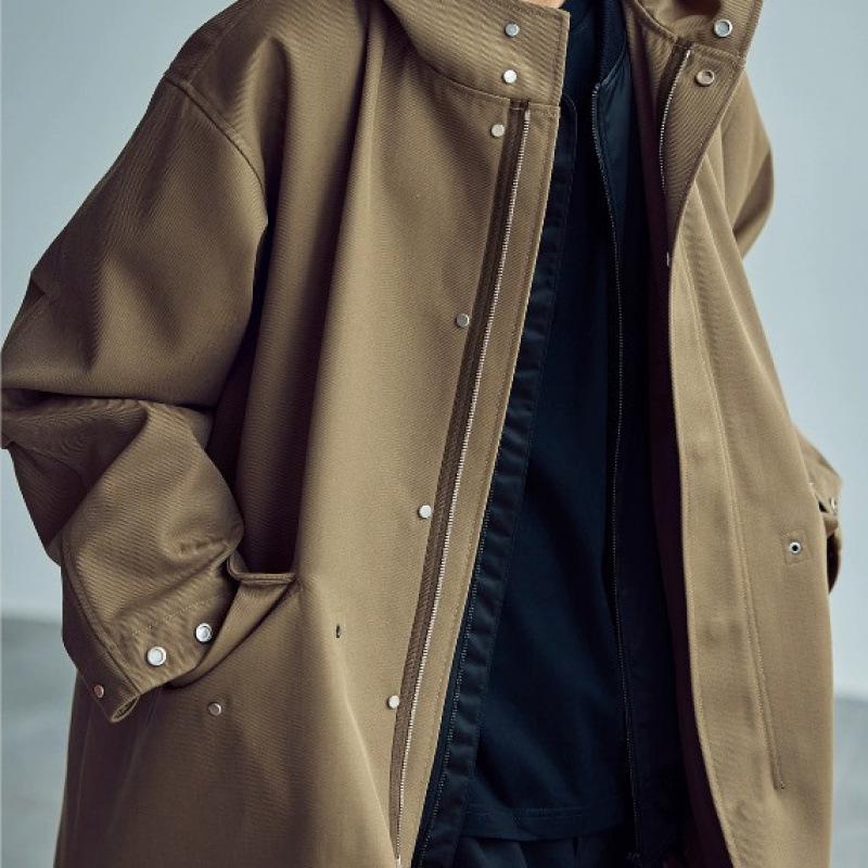 Men s Heavyweight Fishtail Hooded Windbreaker Jacket for Autumn/Winter S хаки