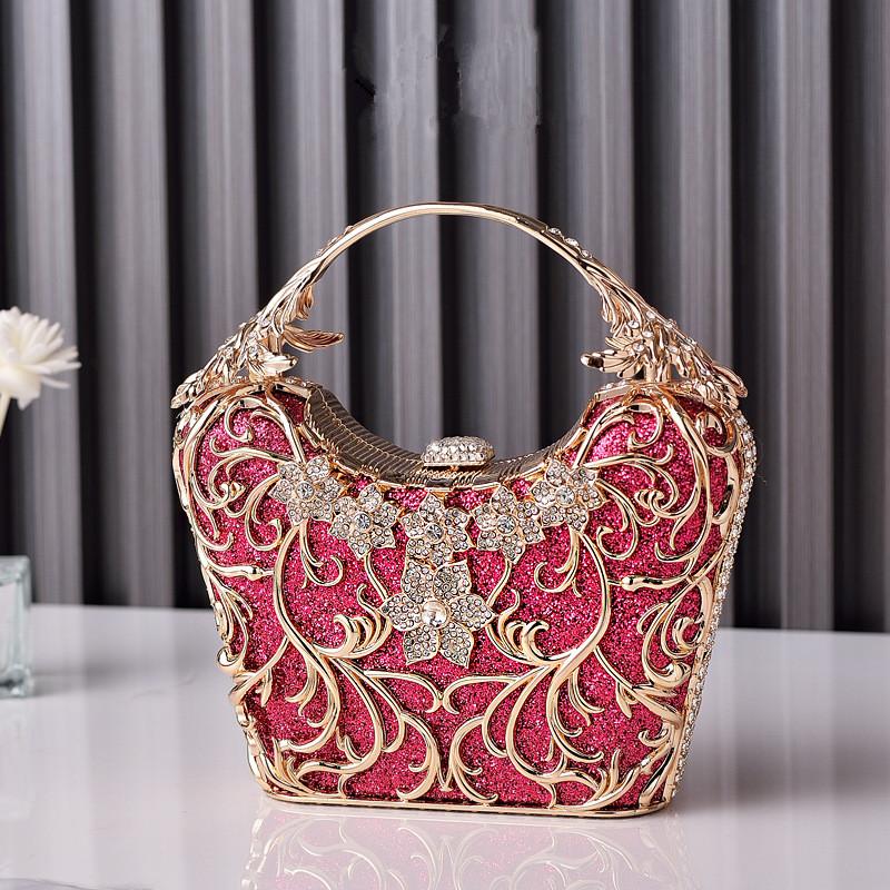 2025 Luxury High End Hollow Out Metal Evening Bags Fashion Shiny Party Banquet Handbags Women Clutch Purse Chain Shoulder Bag