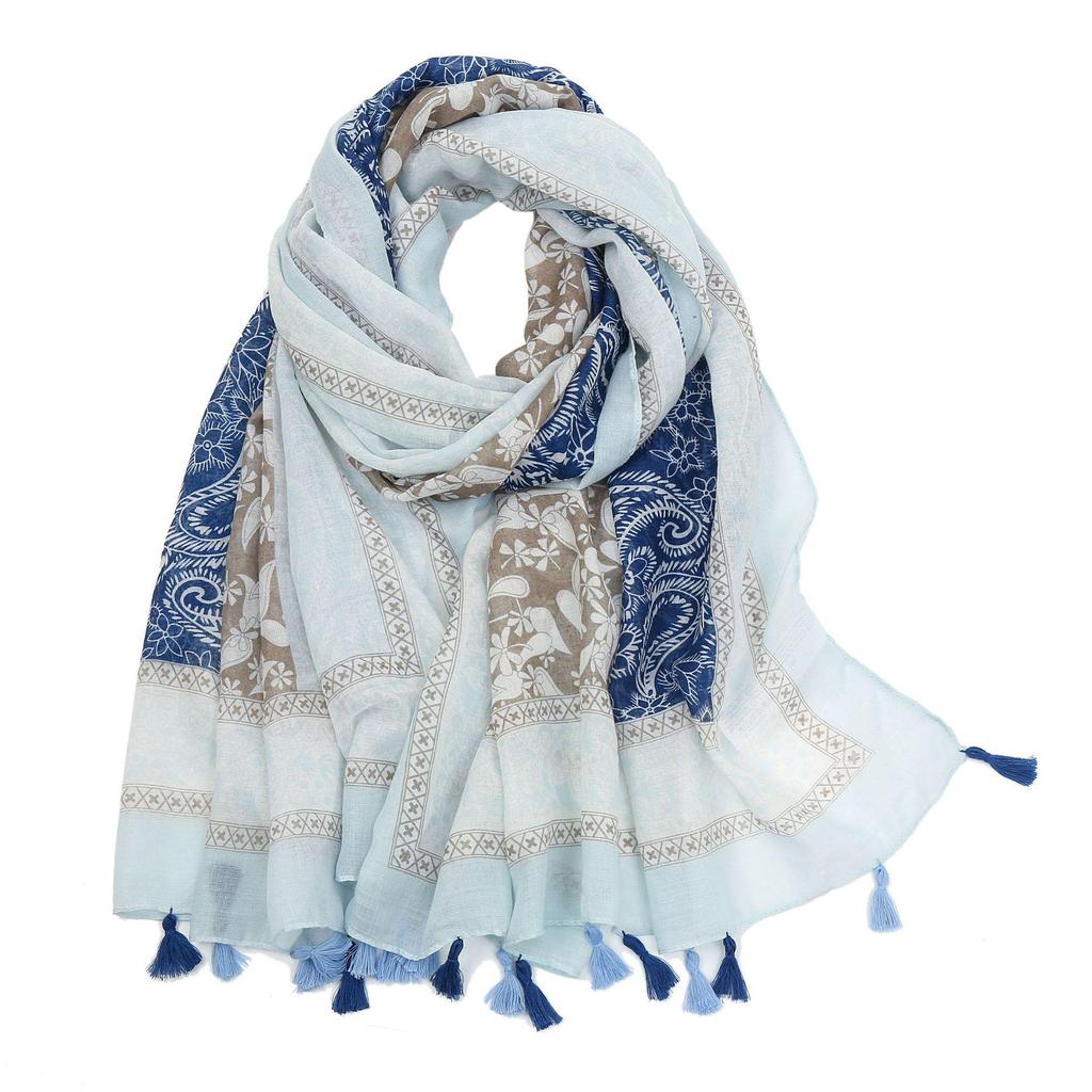 Bohemian Colorful Printed Women's Tassel Scarf - Perfect for Seaside Vacations and Sun Protection