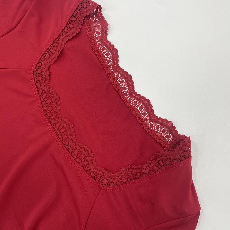 T-shirt da Donna 2025 Stile Europeo & Americano con Bordi in Pizzo, Manica Lunga, Autunnale, Snellente, alla Moda