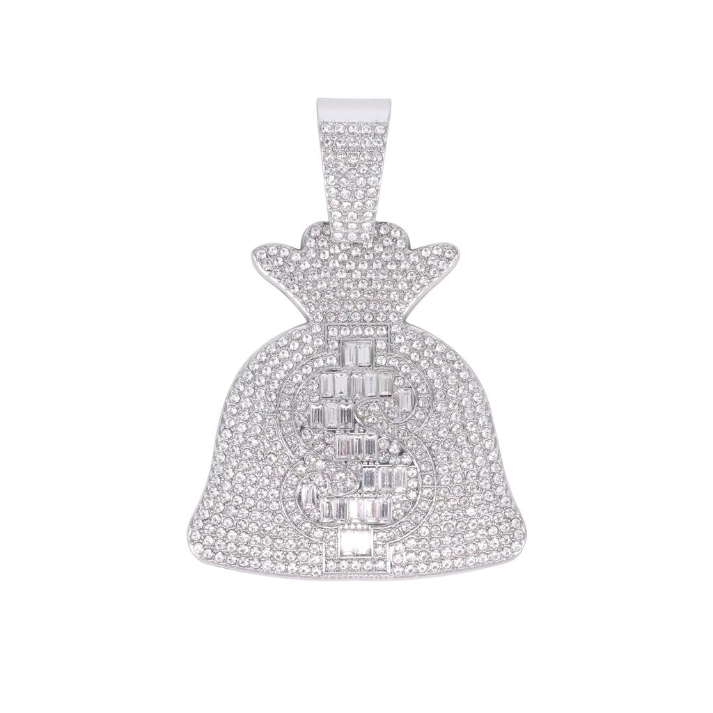 Alloy Necklace Unisex Trendy Large Money Bag Pendant Hip Hop Personality Fashion Rap Inlaid Diamond Jewelry