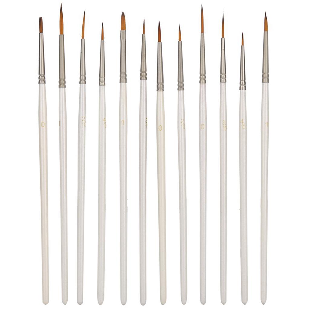 12PCs Nylon Brush Drawing Pen Art Supplies Painting Tool White Wooden Rod for Craft Collection
