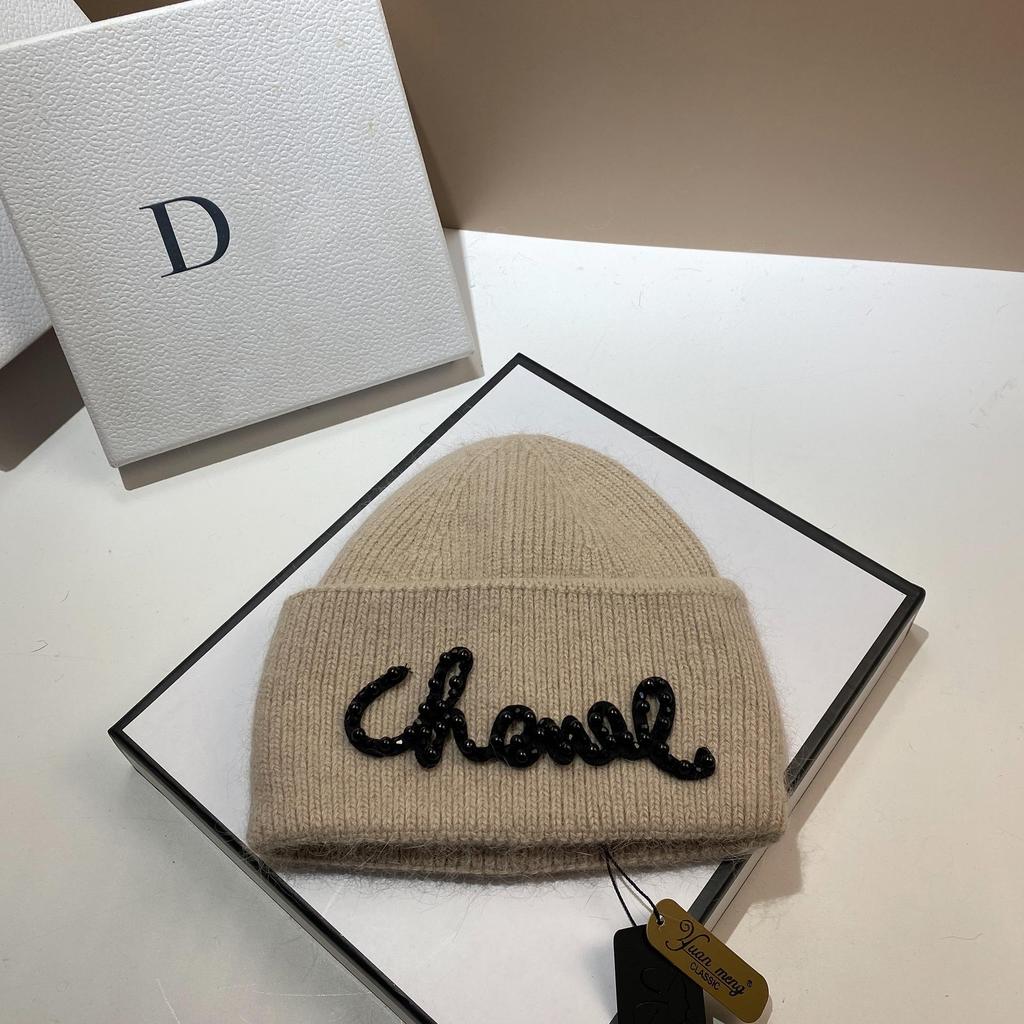 Pearl Hat Rabbit Hair Warm Knit Hat Women's Fashionable Winter Cold Hat Increase And Lengthen Double Folded Edges Hat