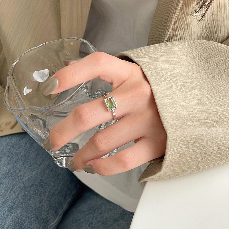 New Fashion Silver Color Open Finger Ring Geometric Green Square Punk Stackable For Women Girl Jewelry Gift Dropship Wholesale